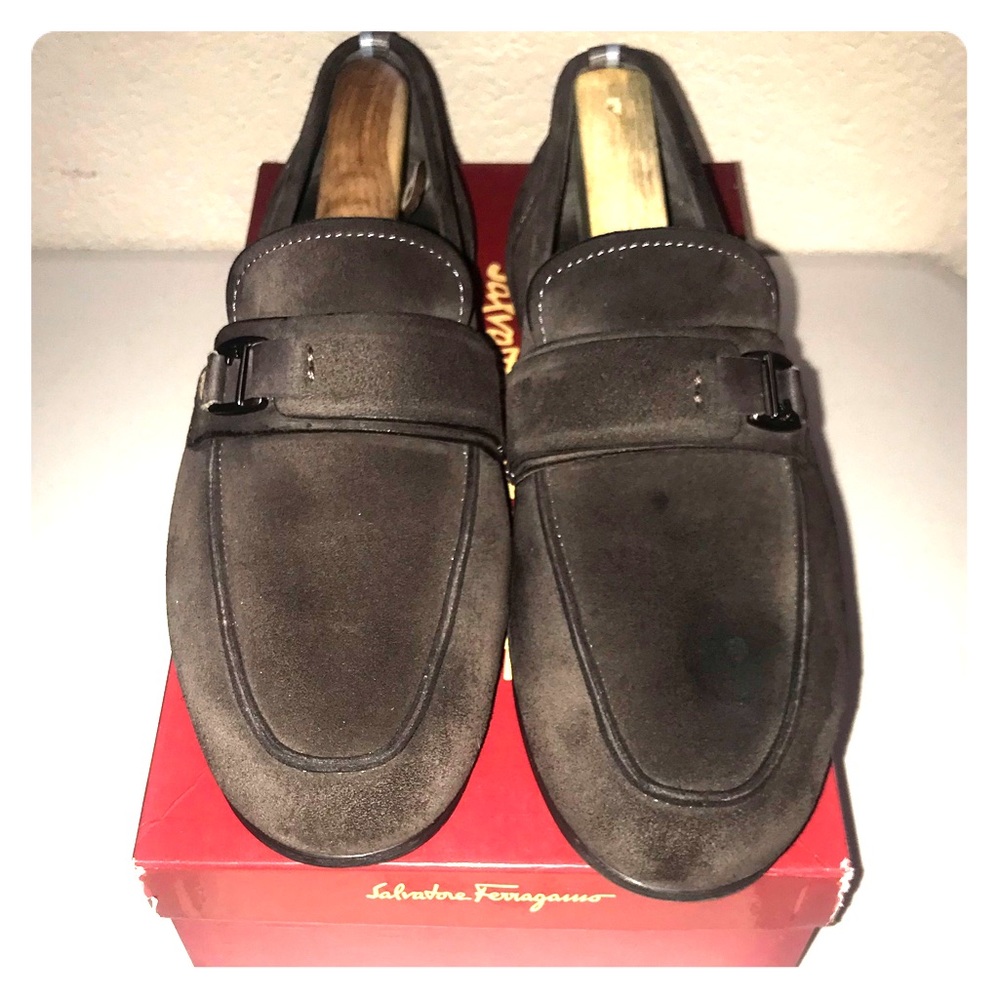 Ferragamo world men’s brown suede loafers
